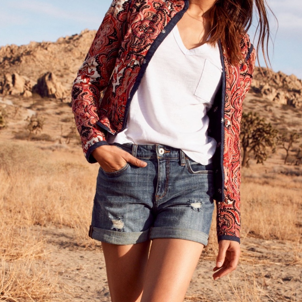Anthropologie Blue Distressed Rolled-Hem Jean Shorts - Picture 4 of 14